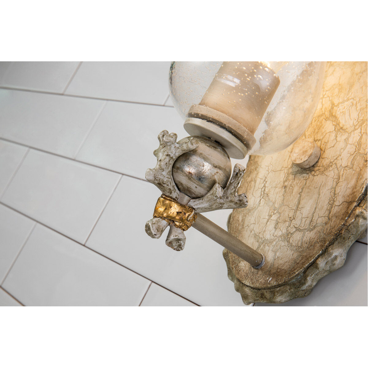 Trellis 1 Light 6.5 inch Hand-painted with putty patina and silver leaf orb Bath Light Wall Light